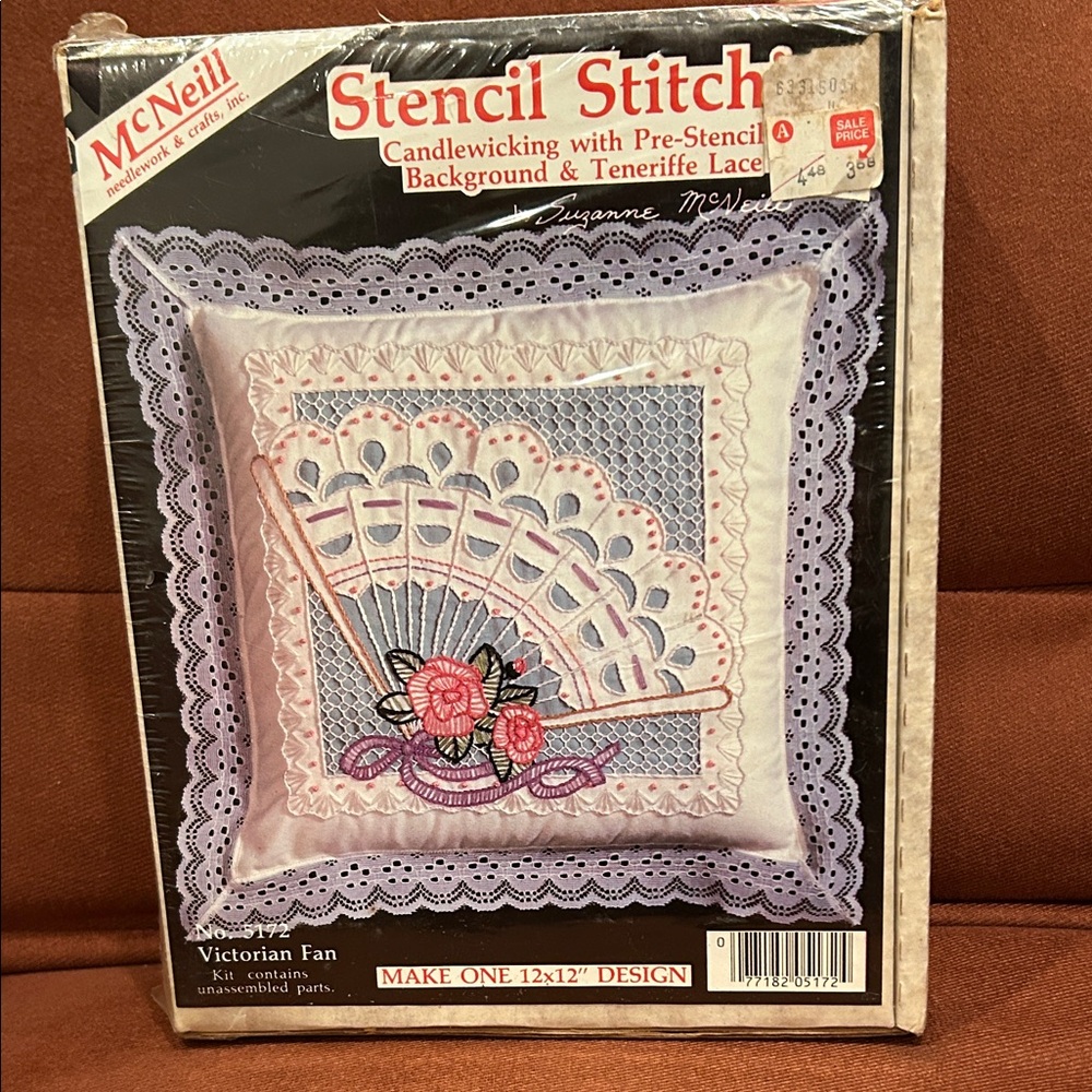 NOSMIB VTG McNeill Candlewicking & Lace “Victorian Fan” Kit For Pillow or Framin
